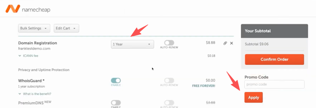 Namecheap 实际购买流程：加入购物车