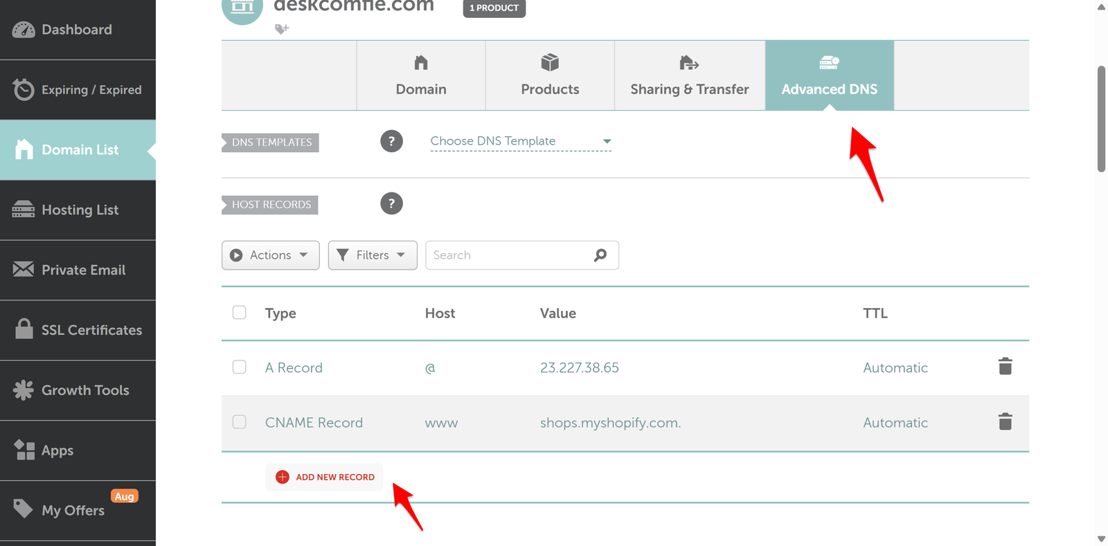 注册 Zoho Mail 并验证域名，登录 Namecheap → Domain List → Manage → Advanced DNS，点 + ADD NEW RECORD，添加 TXT 记录