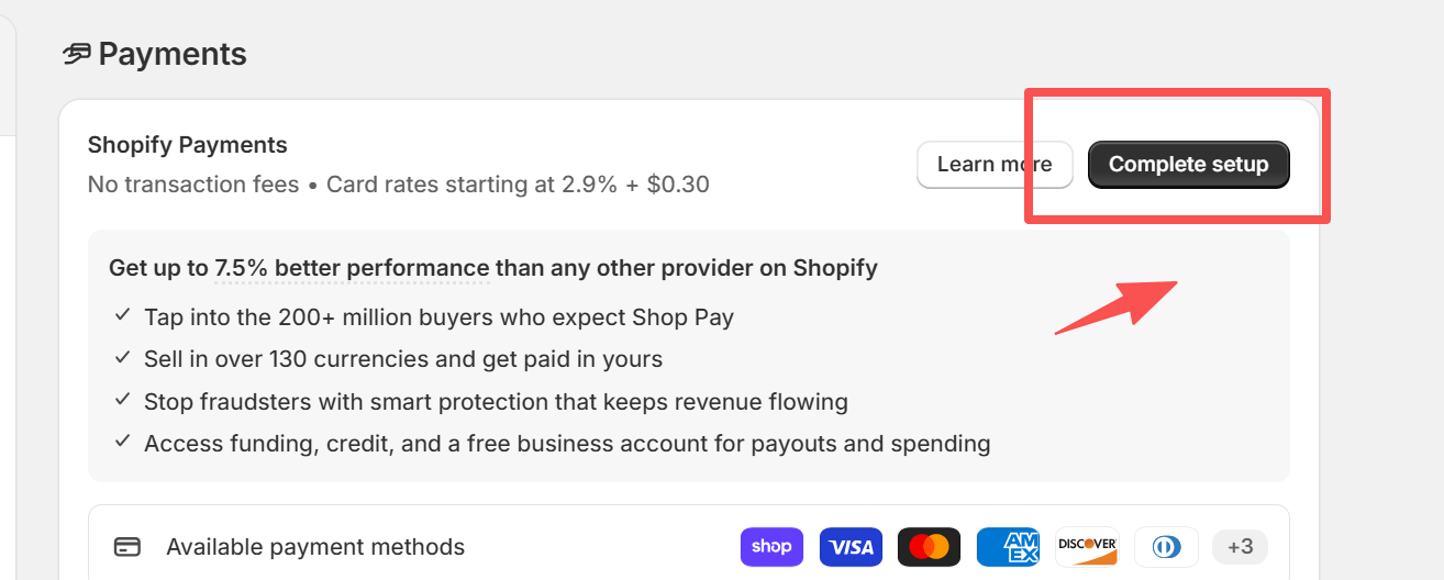 激活shopifypayment